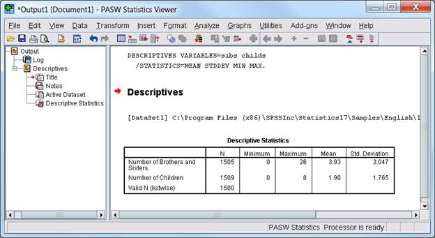 Descriptives output