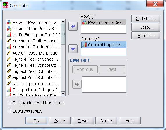 Crosstabs dialog