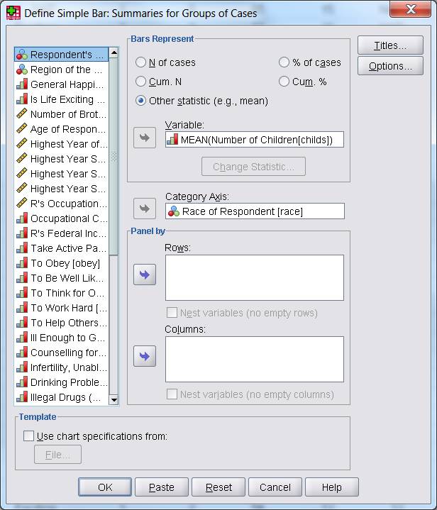Define Simple Bar dialog