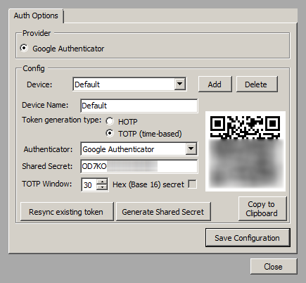 Setup for two-factor authentication