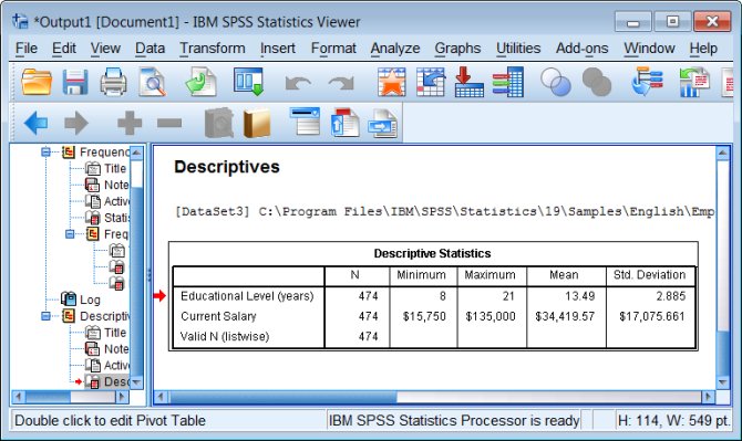 table of statistics descriptive the for and SPSS Classroom: Graphs Statistics